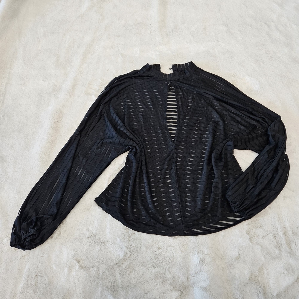 SHEIN Black Sheer Striped Blouse XL Oversized Sheer Black Top Striped